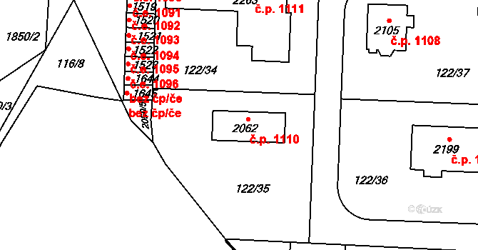 Unhošť 1110 na parcele st. 2062 v KÚ Unhošť, Katastrální mapa