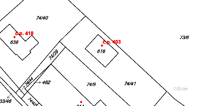 Horní Datyně 403, Vratimov na parcele st. 616 v KÚ Horní Datyně, Katastrální mapa