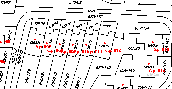 Svinov 911, Ostrava na parcele st. 659/238 v KÚ Svinov, Katastrální mapa