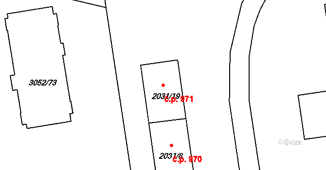 Bystřice nad Pernštejnem 971 na parcele st. 2031/19 v KÚ Bystřice nad Pernštejnem, Katastrální mapa