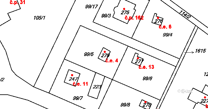 Hrozňatov 4, Cheb na parcele st. 279 v KÚ Starý Hrozňatov, Katastrální mapa