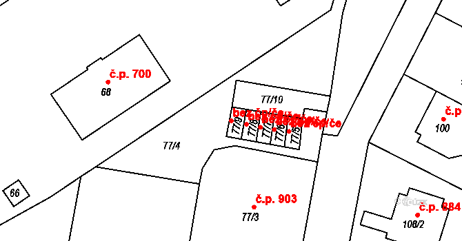 Bučovice 39700542 na parcele st. 77/9 v KÚ Bučovice, Katastrální mapa