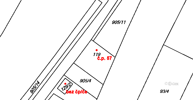 Křekov 57 na parcele st. 119 v KÚ Křekov, Katastrální mapa