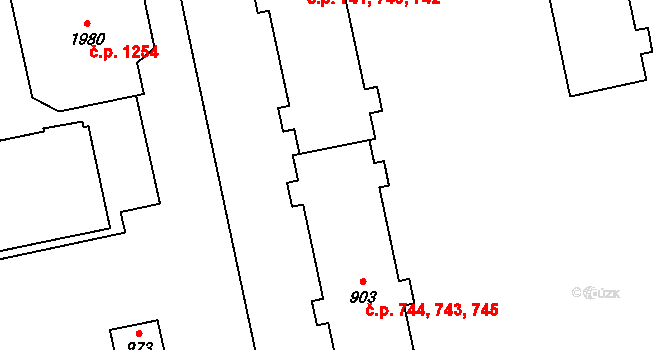Malenovice 743,744,745, Zlín na parcele st. 903 v KÚ Malenovice u Zlína, Katastrální mapa