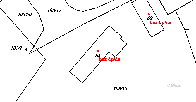 Chvalnov-Lísky 43558542 na parcele st. 54 v KÚ Lísky, Katastrální mapa