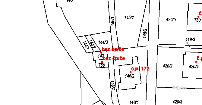 Koněšín 44119542 na parcele st. 147 v KÚ Koněšín, Katastrální mapa