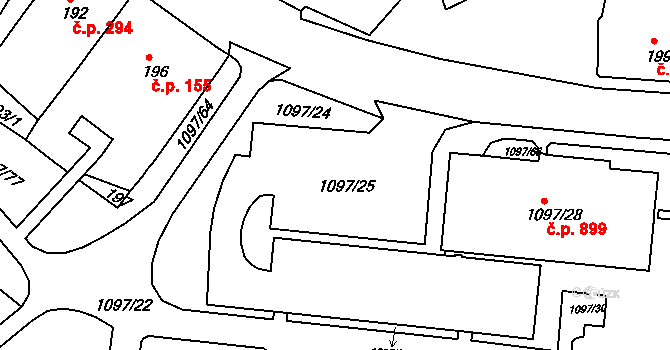 Podbořany 47134542 na parcele st. 1097/25 v KÚ Podbořany, Katastrální mapa