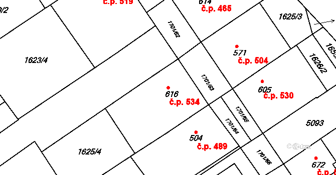 Boršice 534 na parcele st. 616 v KÚ Boršice u Buchlovic, Katastrální mapa