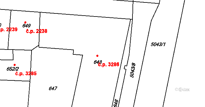 Smíchov 3286, Praha na parcele st. 648 v KÚ Smíchov, Katastrální mapa