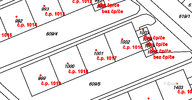 Neratovice 1017 na parcele st. 1001 v KÚ Neratovice, Katastrální mapa