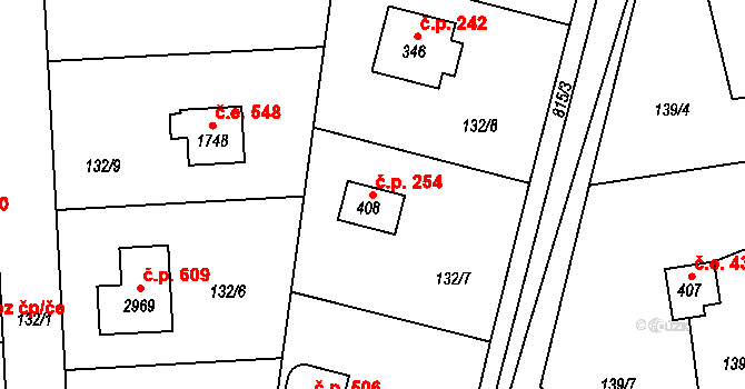 Rajchardov 254, Hradištko na parcele st. 408 v KÚ Hradištko pod Medníkem, Katastrální mapa