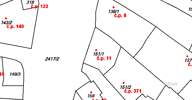 Klenčí pod Čerchovem 11 na parcele st. 151/1 v KÚ Klenčí pod Čerchovem, Katastrální mapa