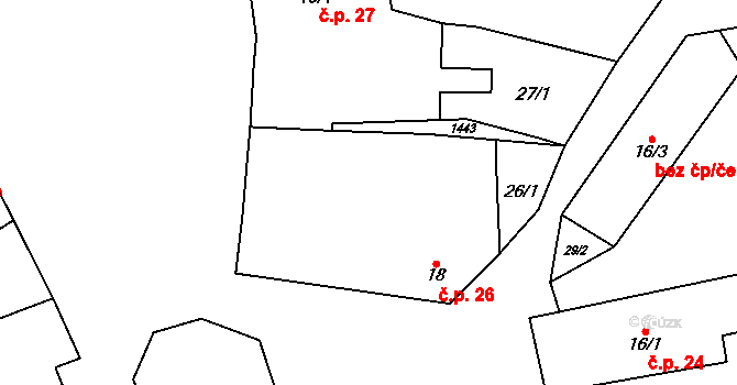 Semněvice 26 na parcele st. 18 v KÚ Semněvice, Katastrální mapa