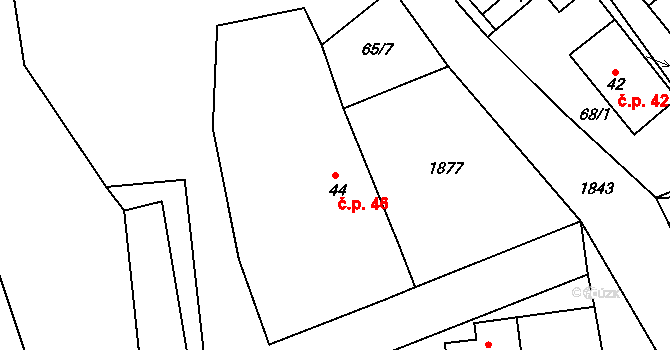 Žinkovy 46 na parcele st. 44 v KÚ Žinkovy, Katastrální mapa