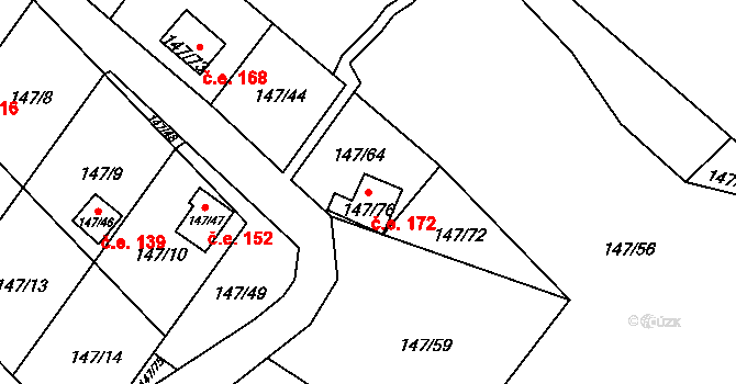 Poláky 172, Chbany na parcele st. 147/76 v KÚ Poláky, Katastrální mapa