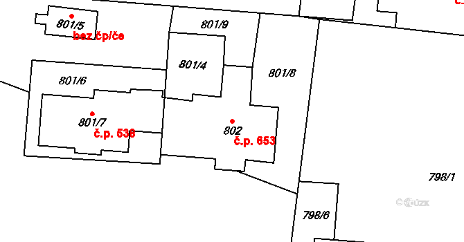 Velké Opatovice 653 na parcele st. 802 v KÚ Velké Opatovice, Katastrální mapa