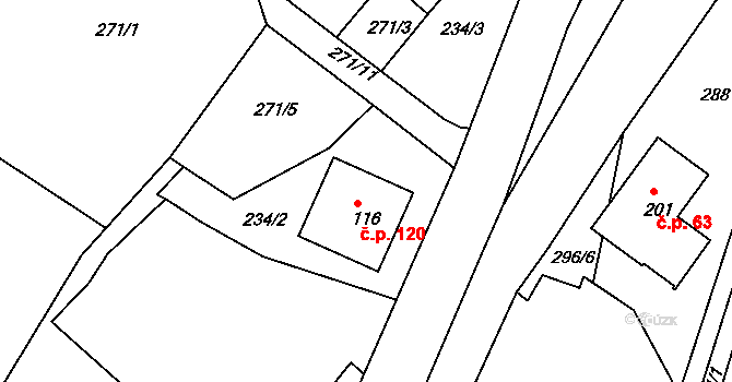 Oskava 120 na parcele st. 116 v KÚ Oskava, Katastrální mapa