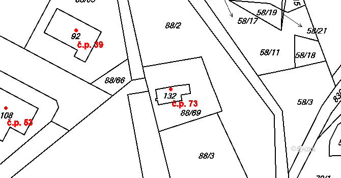 Popice 73, Jihlava na parcele st. 132 v KÚ Popice u Jihlavy, Katastrální mapa