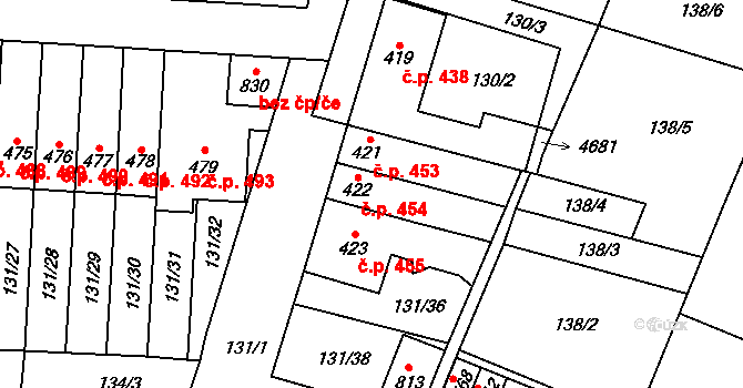 Lenešice 454 na parcele st. 422 v KÚ Lenešice, Katastrální mapa
