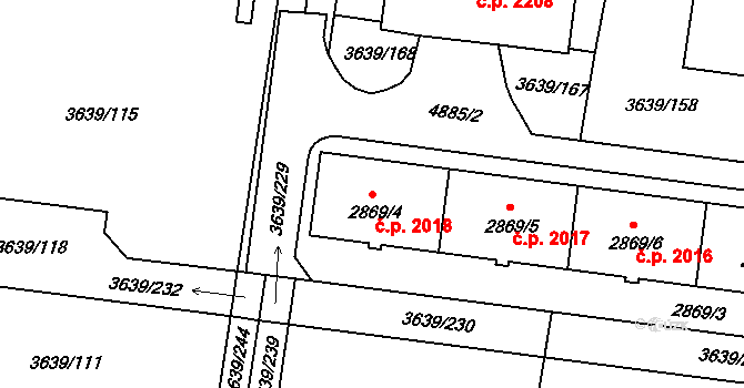Louny 2018 na parcele st. 2869/4 v KÚ Louny, Katastrální mapa