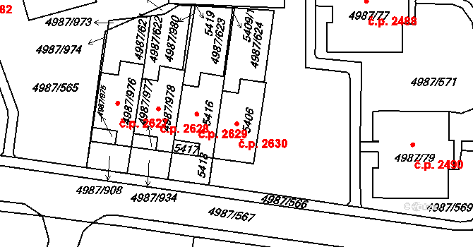 Louny 2630 na parcele st. 5406 v KÚ Louny, Katastrální mapa