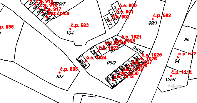 Žatec 1023 na parcele st. 99/5 v KÚ Žatec, Katastrální mapa