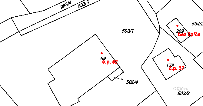 Dolní Brusnice 52 na parcele st. 69 v KÚ Dolní Brusnice, Katastrální mapa