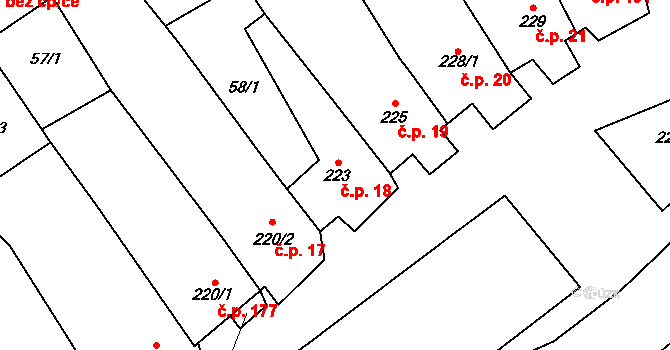 Vrbice 18 na parcele st. 223 v KÚ Vrbice u Velkých Pavlovic, Katastrální mapa
