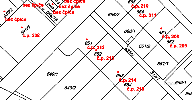 Všetuly 213, Holešov na parcele st. 652 v KÚ Všetuly, Katastrální mapa