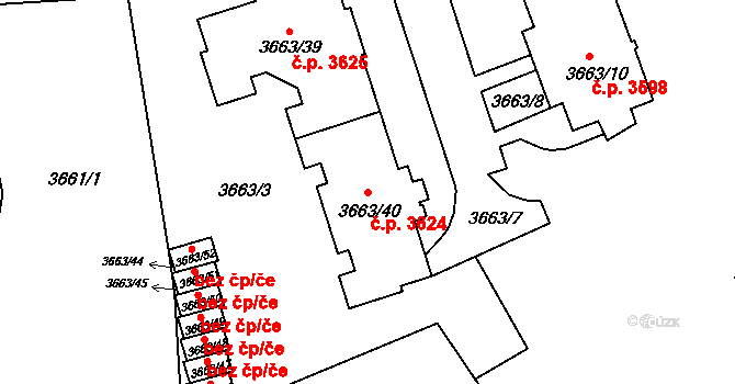 Znojmo 3624 na parcele st. 3663/40 v KÚ Znojmo-město, Katastrální mapa