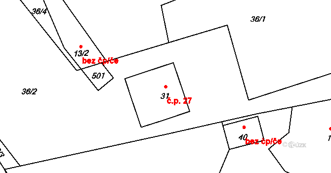 Hranice II-Lhotka 27, Hranice na parcele st. 31 v KÚ Lhotka u Hranic, Katastrální mapa
