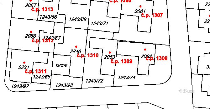 Lipník nad Bečvou I-Město 1309, Lipník nad Bečvou na parcele st. 2063 v KÚ Lipník nad Bečvou, Katastrální mapa