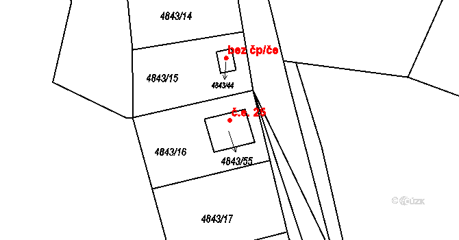 Dlouhé Pole 25, Benešov na parcele st. 4843/55 v KÚ Benešov u Prahy, Katastrální mapa