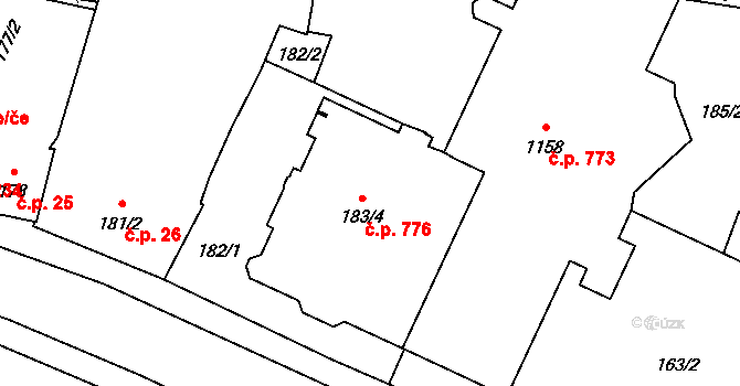 Lišov 776 na parcele st. 183/4 v KÚ Lišov, Katastrální mapa