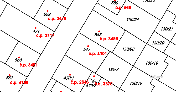 Jihlava 4101 na parcele st. 547 v KÚ Bedřichov u Jihlavy, Katastrální mapa