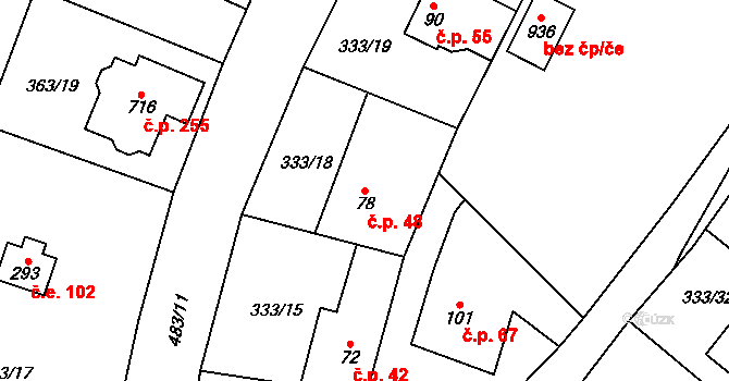 Řež 48, Husinec na parcele st. 78/1 v KÚ Husinec u Řeže, Katastrální mapa