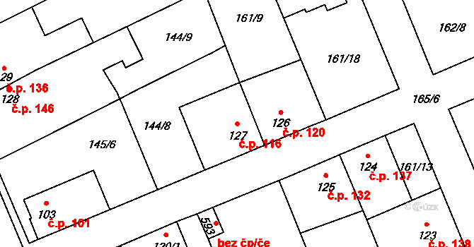 Zeleneč 116 na parcele st. 127 v KÚ Zeleneč, Katastrální mapa