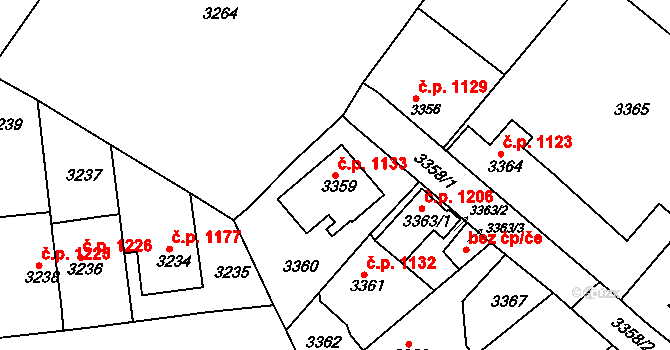 Roztoky 1133 na parcele st. 3359 v KÚ Žalov, Katastrální mapa
