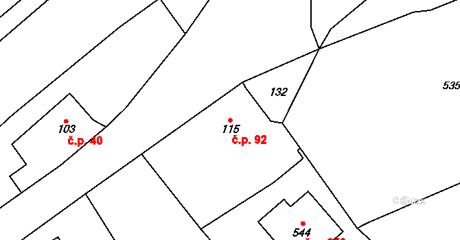 Holoubkov 92 na parcele st. 115 v KÚ Holoubkov, Katastrální mapa