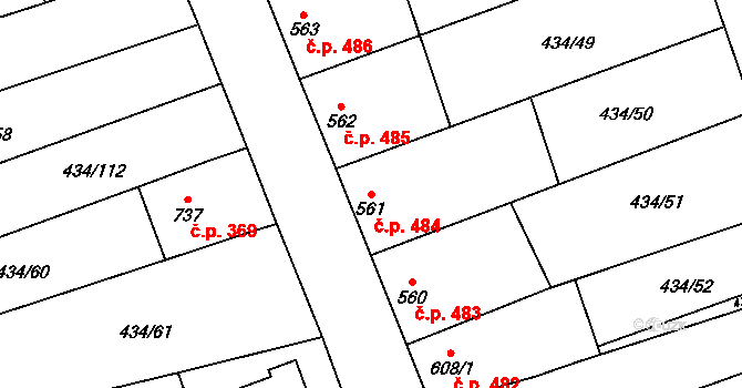 Dambořice 484 na parcele st. 561 v KÚ Dambořice, Katastrální mapa