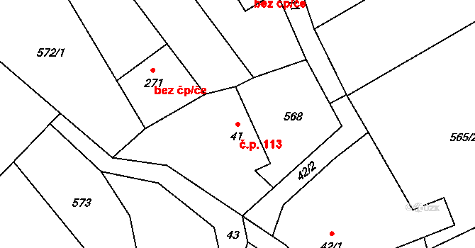 Hrádek 113 na parcele st. 41 v KÚ Hrádek, Katastrální mapa