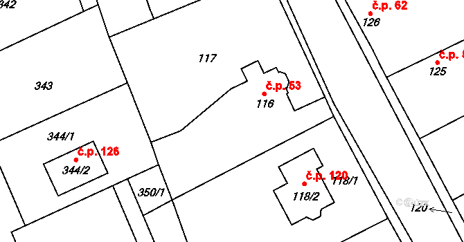 Štolmíř 53, Český Brod na parcele st. 116 v KÚ Štolmíř, Katastrální mapa