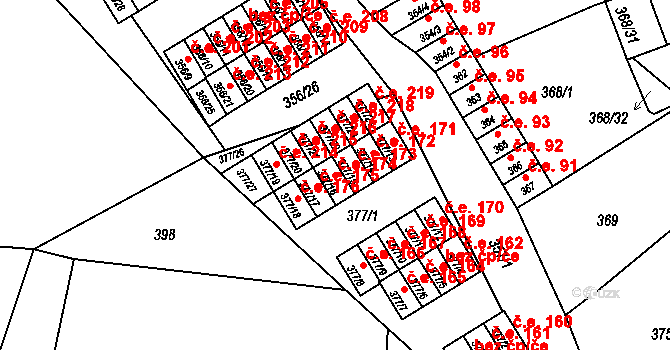 Hrádek nad Nisou 174 na parcele st. 377/16 v KÚ Hrádek nad Nisou, Katastrální mapa