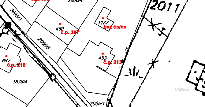 Písek 213 na parcele st. 453 v KÚ Písek u Jablunkova, Katastrální mapa