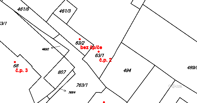 Kruhy 2, Mnichovo Hradiště na parcele st. 63/1 v KÚ Podolí u Mnichova Hradiště, Katastrální mapa