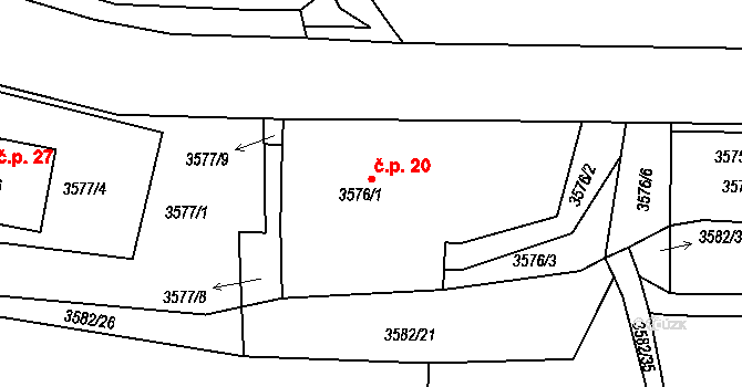 Světce 20, Tachov na parcele st. 3576/1 v KÚ Tachov, Katastrální mapa