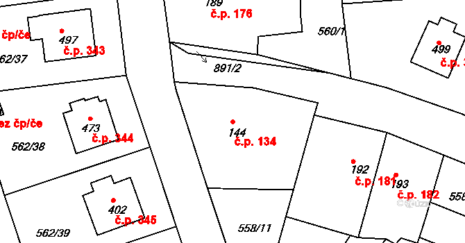 Předměřice nad Labem 134 na parcele st. 144 v KÚ Předměřice nad Labem, Katastrální mapa