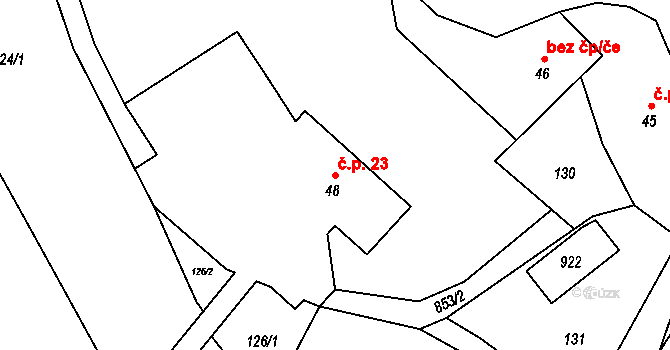 Břevenec 23, Šumvald na parcele st. 48 v KÚ Břevenec, Katastrální mapa