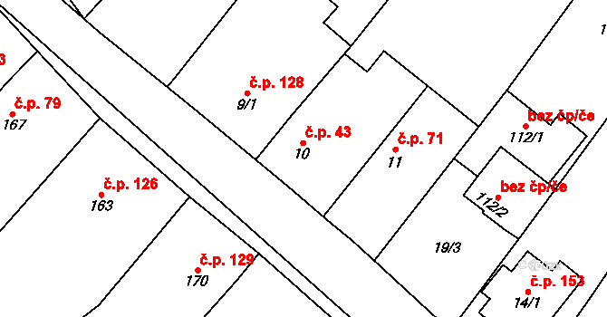 Střelice 43, Uničov na parcele st. 10 v KÚ Střelice u Litovle, Katastrální mapa