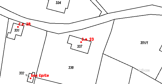 Velká Bystřice 23 na parcele st. 337 v KÚ Velká Bystřice, Katastrální mapa
